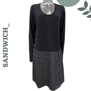 Sandwich_ Black & Charcoal Two-Tone Knit Dress Drop Waist Long Sleeve – Size XXL